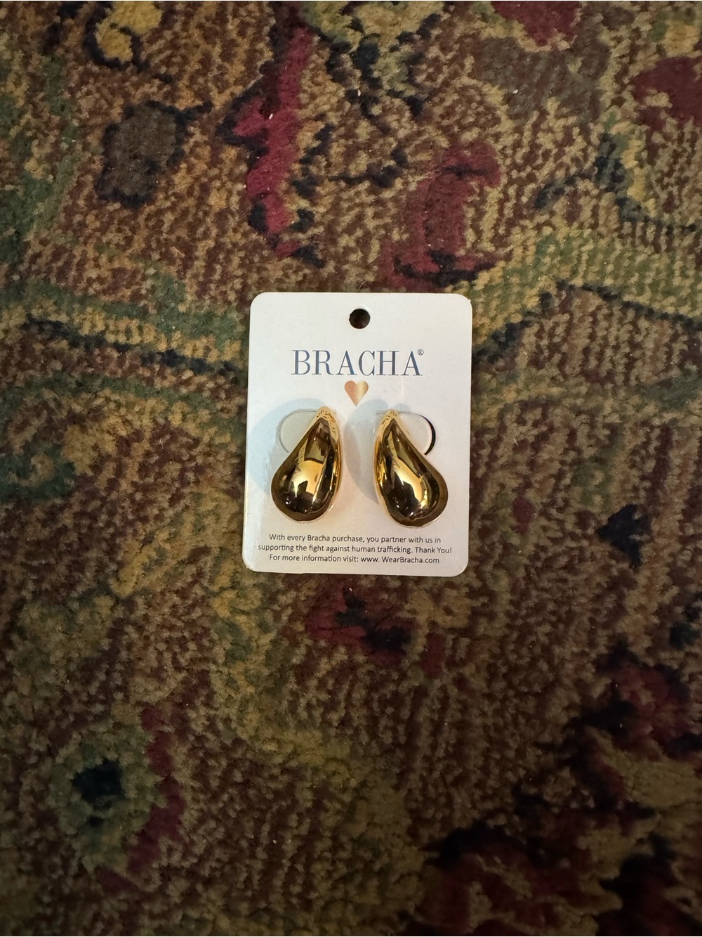 Bracha Polished Gold Teardrop Hoop Earrings Odette - Picture 3 of 3